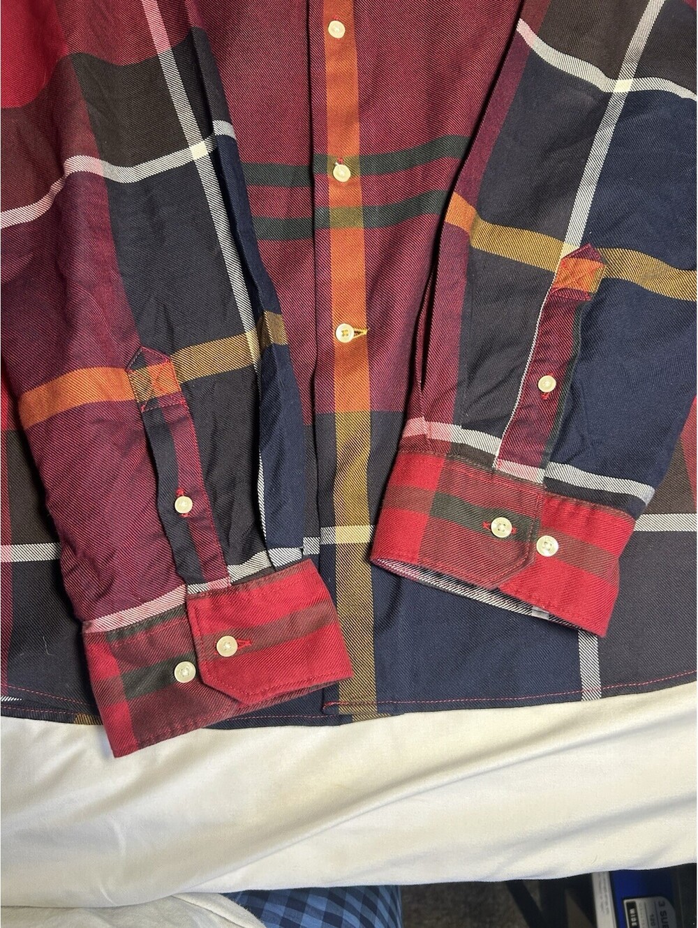 Barbour Shirt Men Dunoon XXL Tailored Fit Button Down Flannel Tartan Plaid Red - Picture 3 of 10